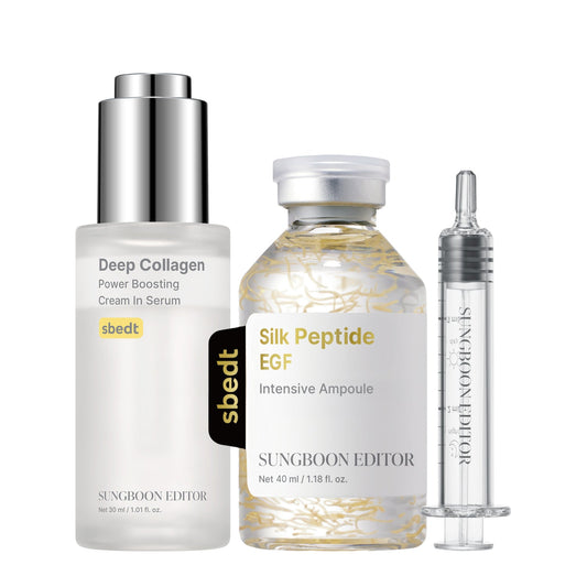 SUNGBOON EDITOR Ultimate Firming Bundle Set for Elasticity Support & Smooth-Looking Skin, EGF Silk Peptide Ampoule & Collagen Serum